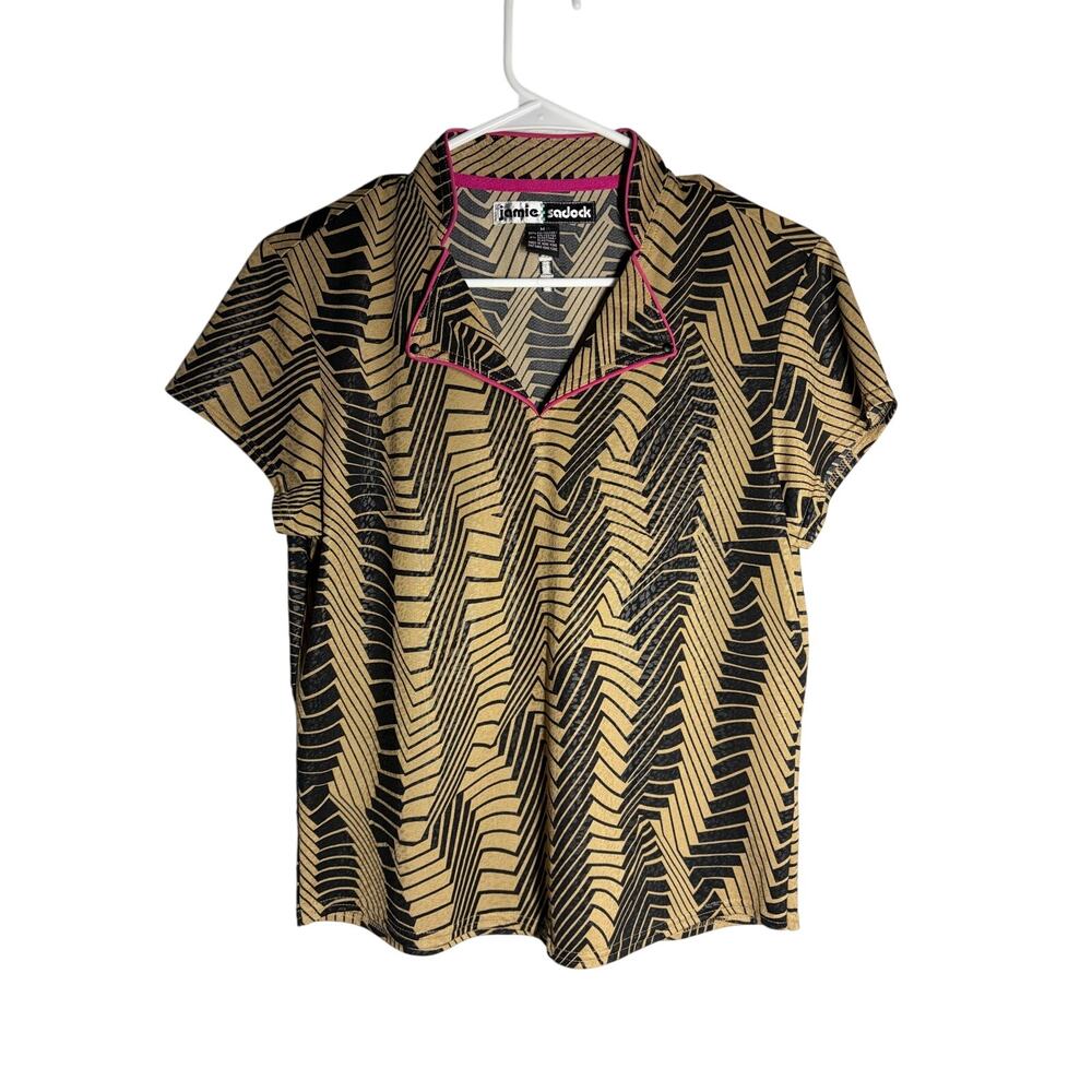 Jamie Sadock Women's Short Sleeve Top BLack Gold Golf Sz M